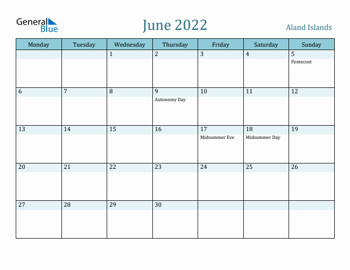 June 2022 Calendar with Holidays