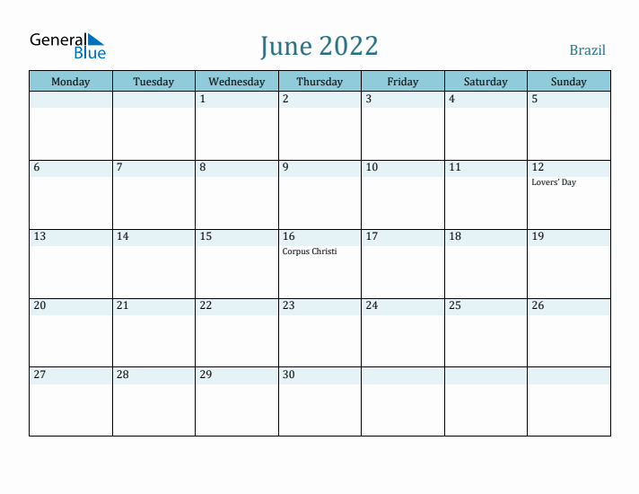 June 2022 Calendar with Holidays