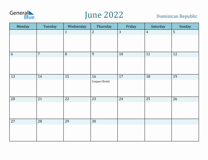 June 2022 Calendar with Holidays