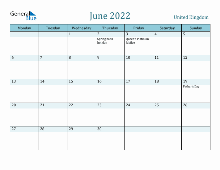 June 2022 Calendar with Holidays