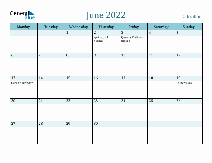 June 2022 Calendar with Holidays