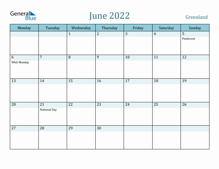 June 2022 Calendar with Holidays