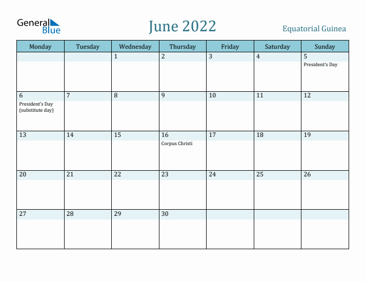 June 2022 Calendar with Holidays