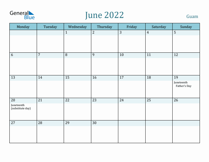 June 2022 Calendar with Holidays