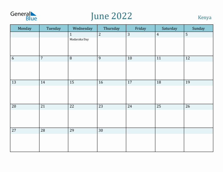 June 2022 Calendar with Holidays