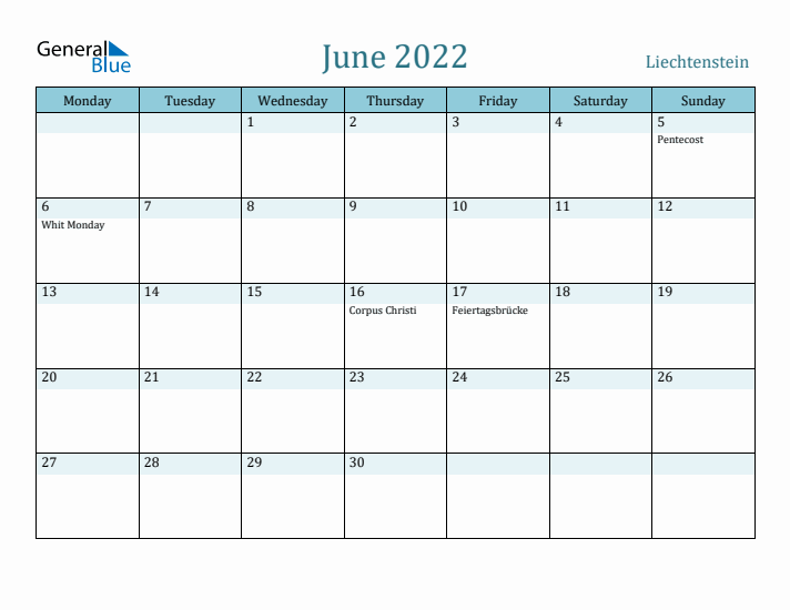 June 2022 Calendar with Holidays