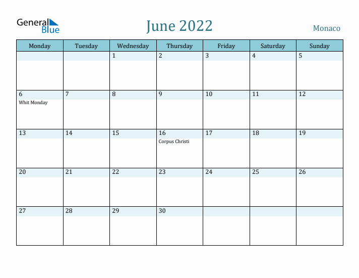 June 2022 Calendar with Holidays