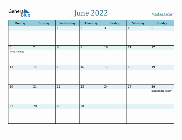 June 2022 Calendar with Holidays