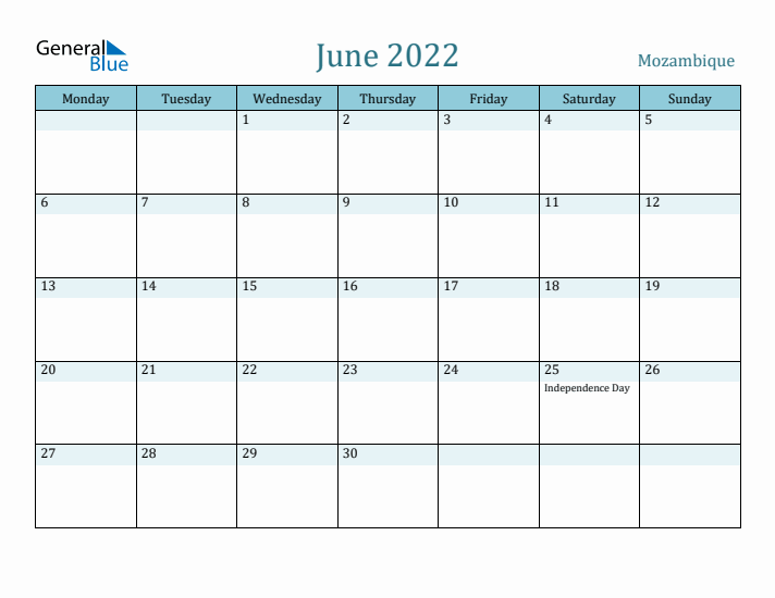 June 2022 Calendar with Holidays