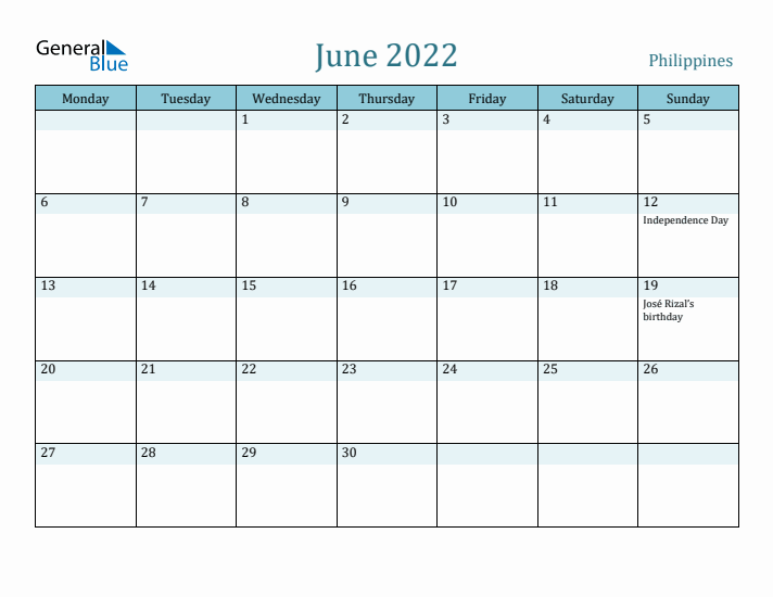 June 2022 Calendar with Holidays