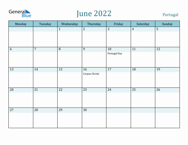 June 2022 Calendar with Holidays