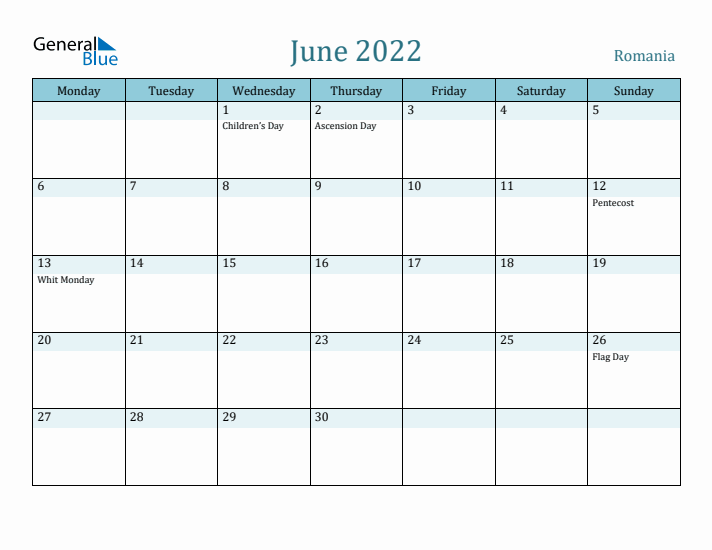 June 2022 Calendar with Holidays