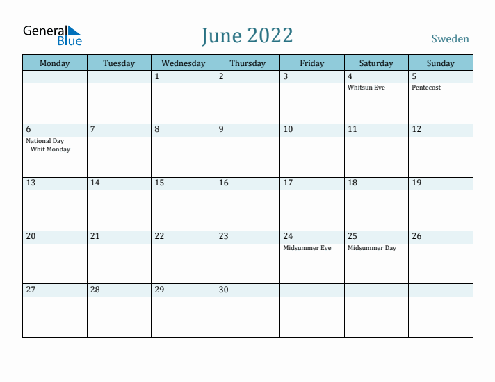 June 2022 Calendar with Holidays