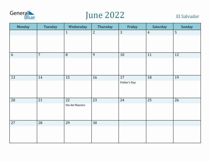 June 2022 Calendar with Holidays