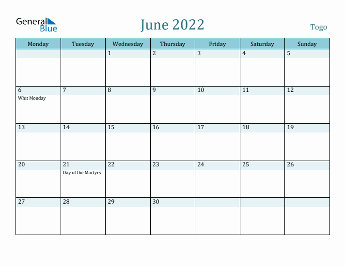 June 2022 Calendar with Holidays