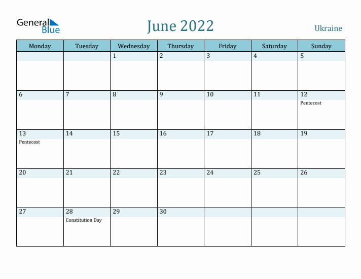 June 2022 Calendar with Holidays