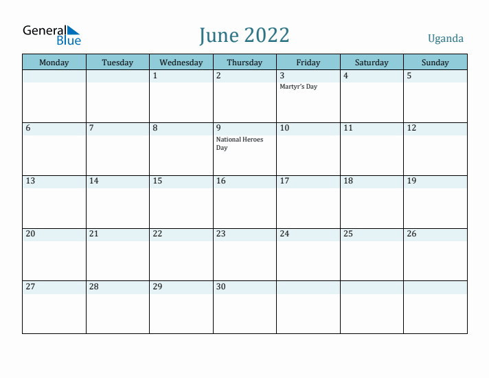 June 2022 Calendar with Holidays