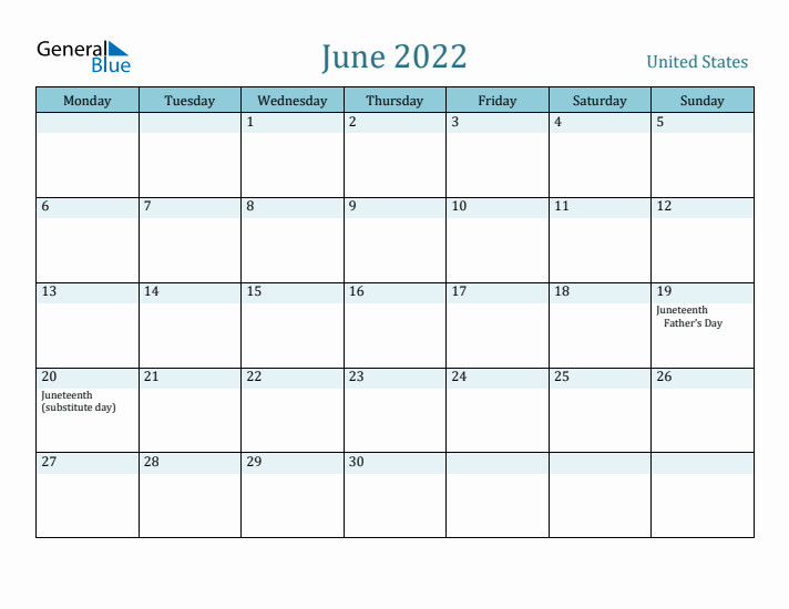 June 2022 Calendar with Holidays