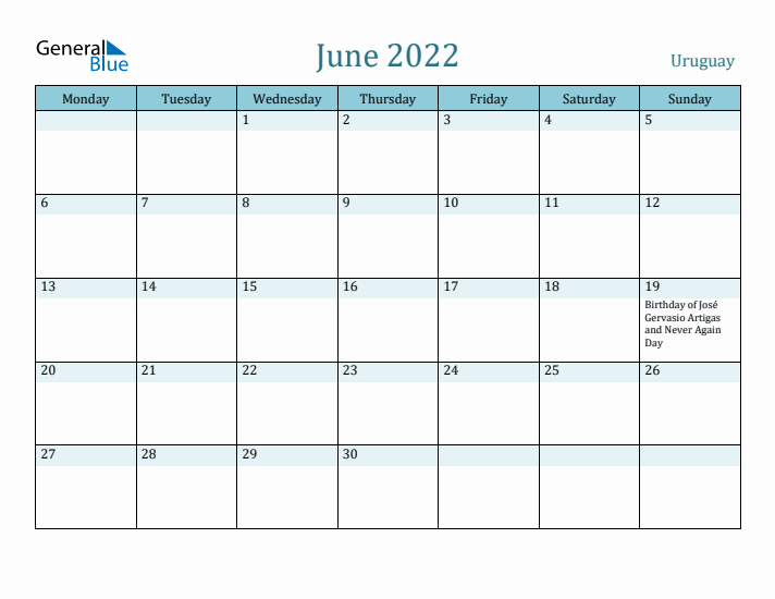 June 2022 Calendar with Holidays