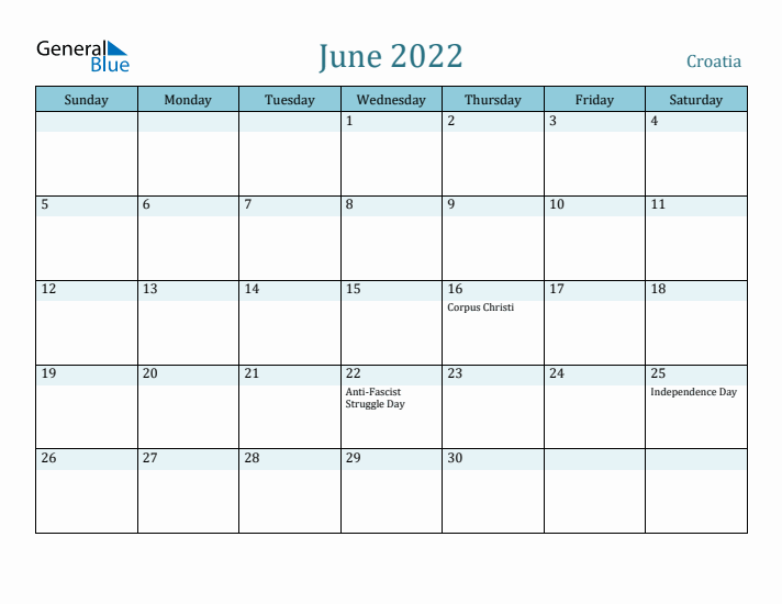 June 2022 Calendar with Holidays