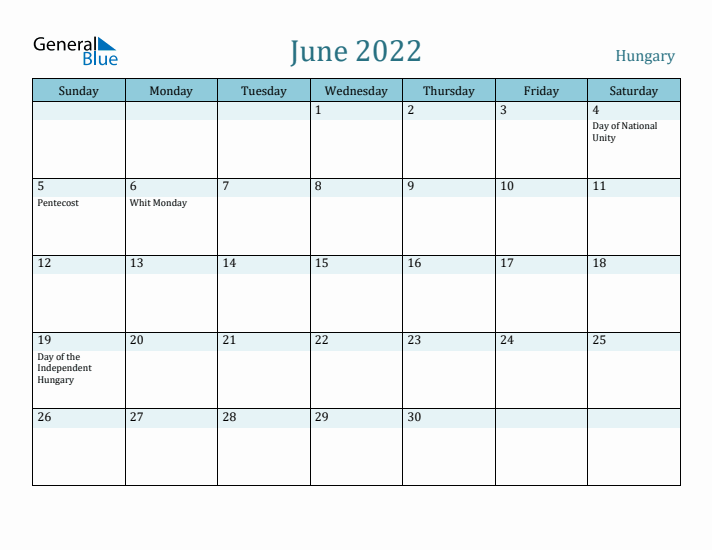 June 2022 Calendar with Holidays