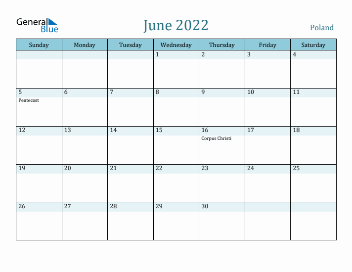 June 2022 Calendar with Holidays