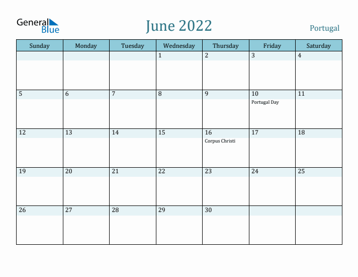 June 2022 Calendar with Holidays