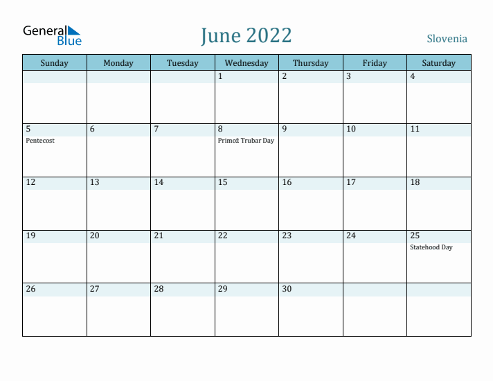 June 2022 Calendar with Holidays