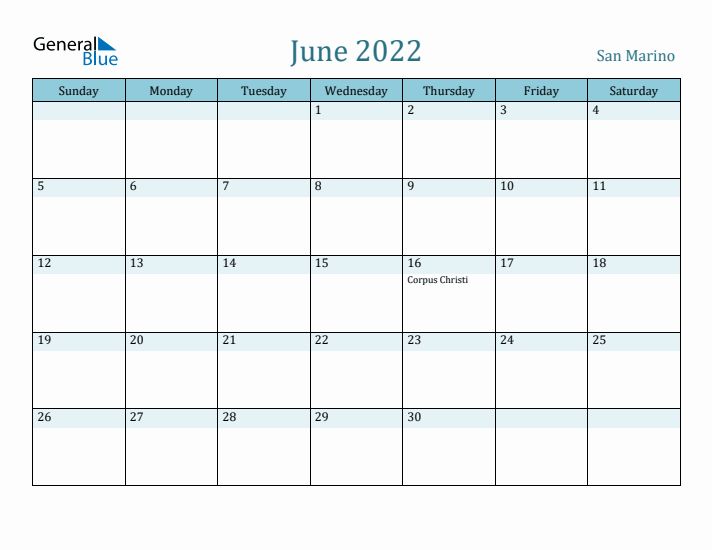 June 2022 Calendar with Holidays