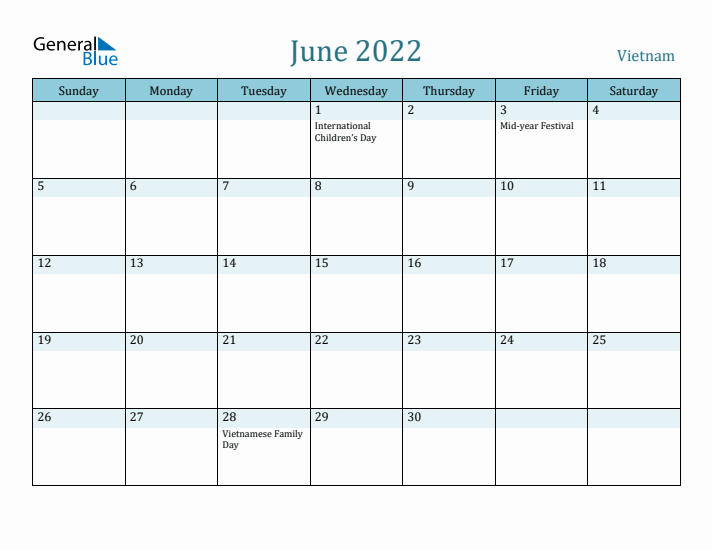 June 2022 Calendar with Holidays