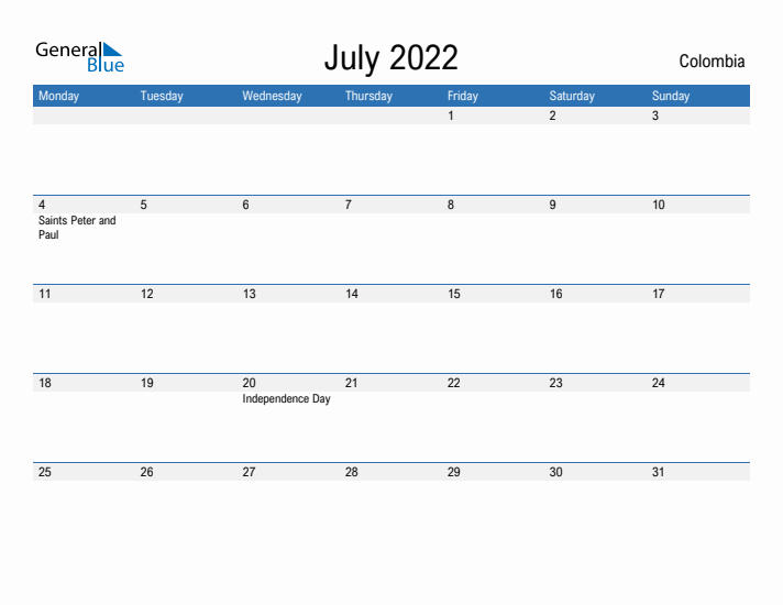 Fillable July 2022 Calendar