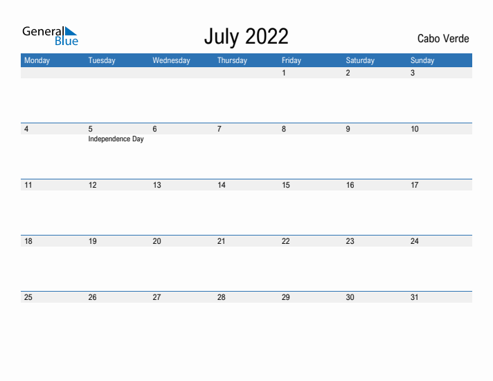 Fillable July 2022 Calendar