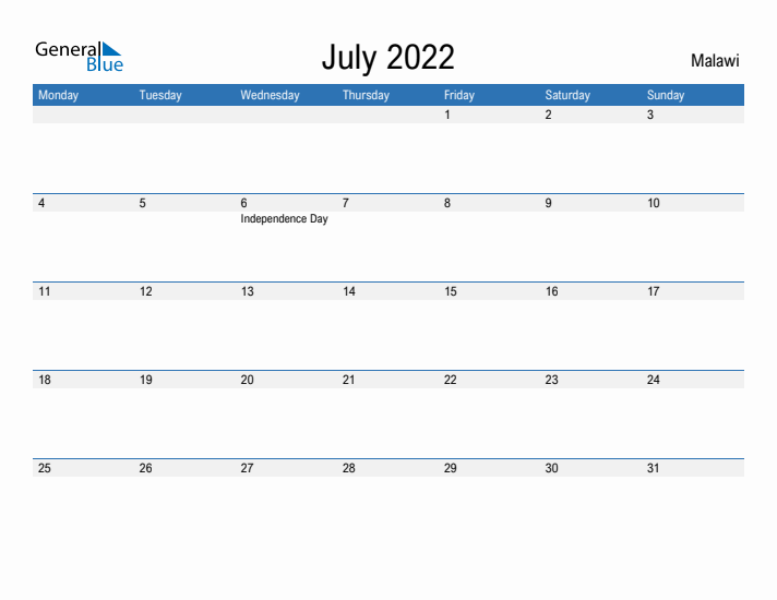 Fillable July 2022 Calendar