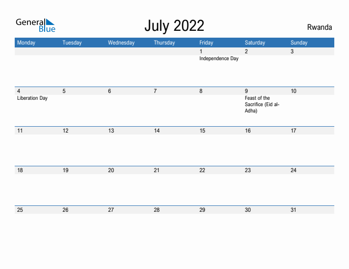 Fillable July 2022 Calendar