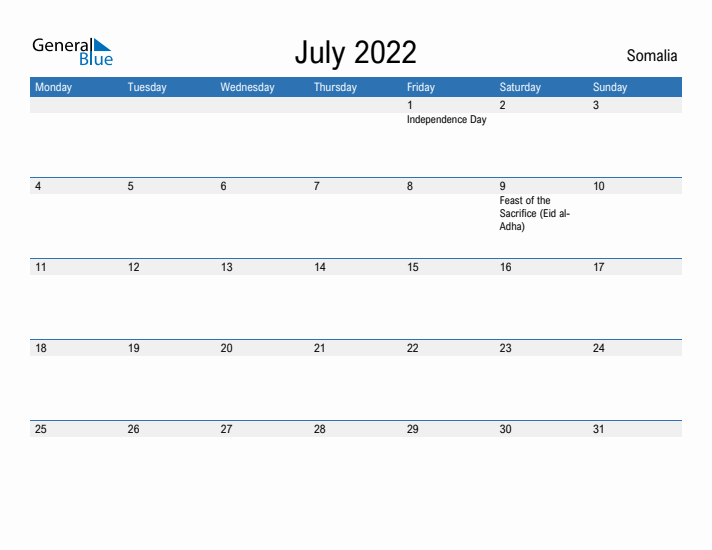 Fillable July 2022 Calendar