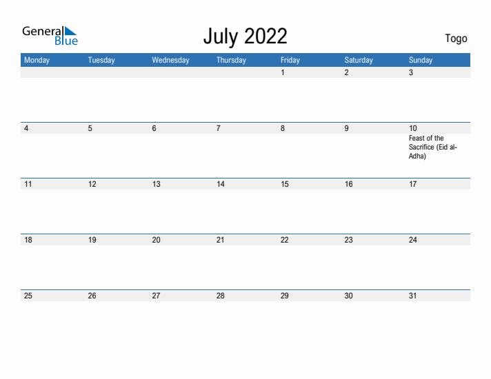 Fillable July 2022 Calendar