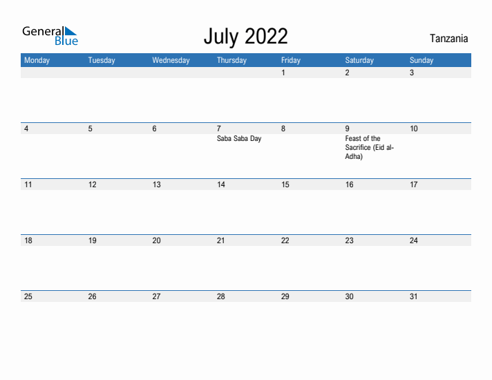 Fillable July 2022 Calendar