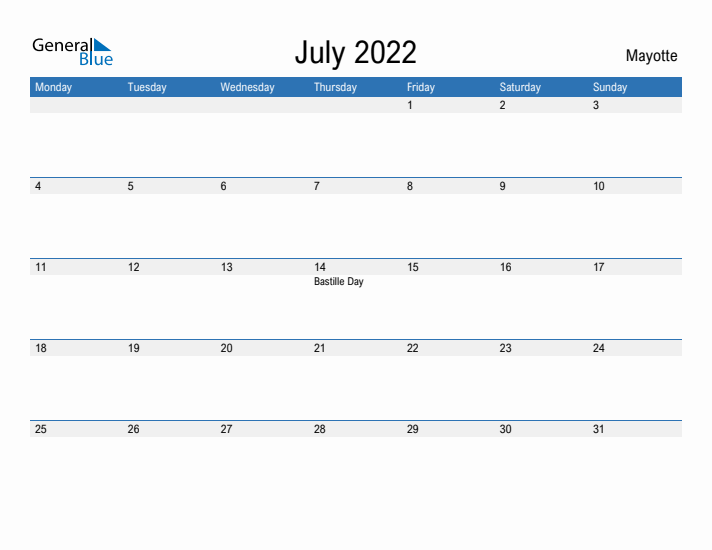 Fillable July 2022 Calendar