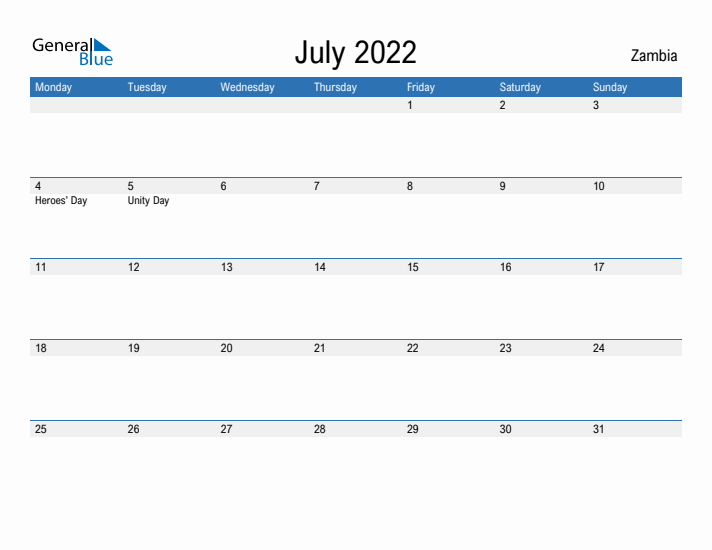 Fillable July 2022 Calendar