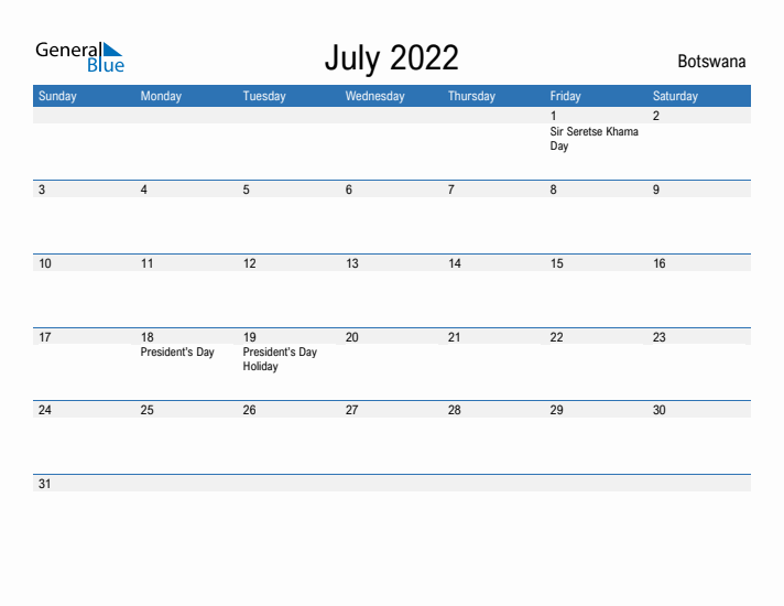 Fillable July 2022 Calendar