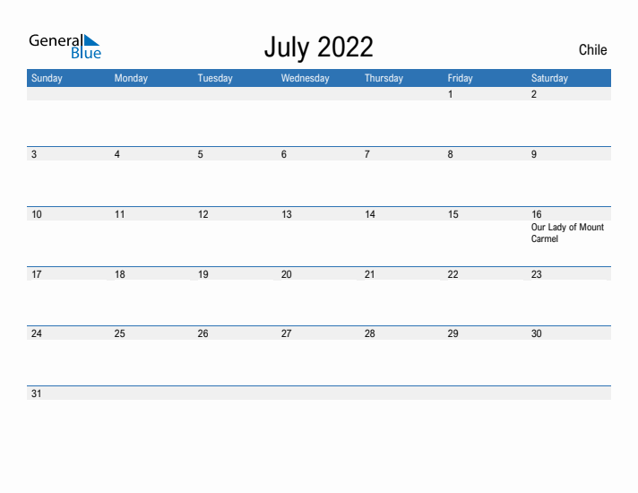 Fillable July 2022 Calendar