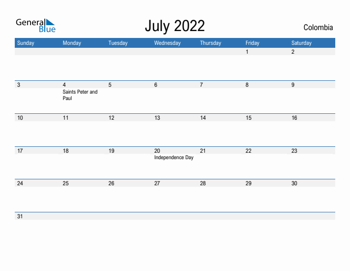 Fillable July 2022 Calendar