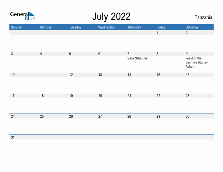 Fillable July 2022 Calendar