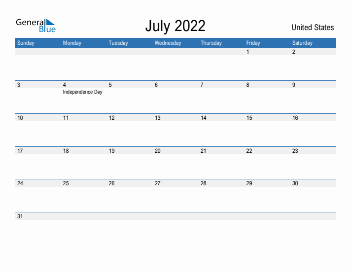 Fillable July 2022 Calendar