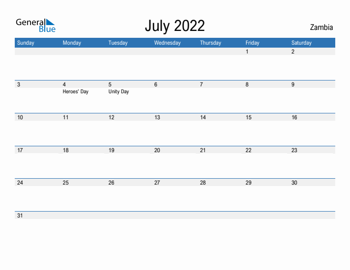 Fillable July 2022 Calendar