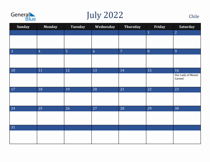 July 2022 Chile Calendar (Sunday Start)