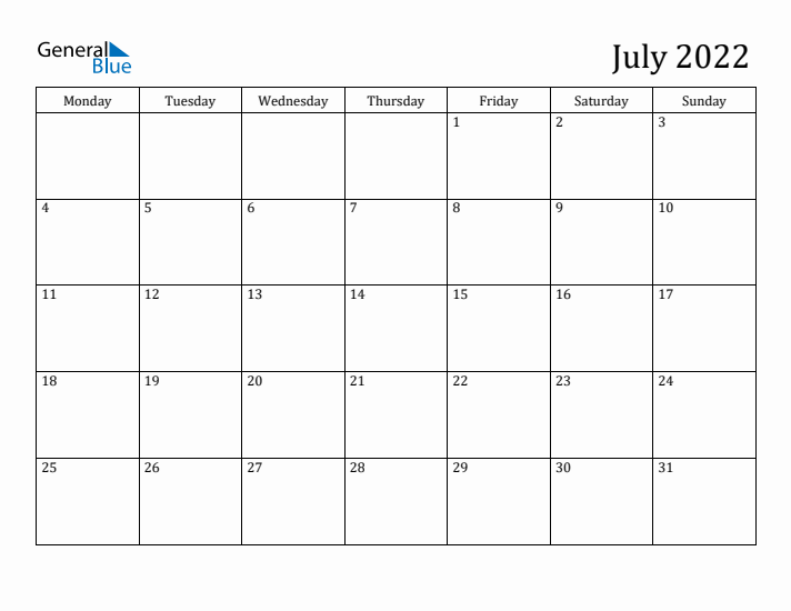 July 2022 Calendar