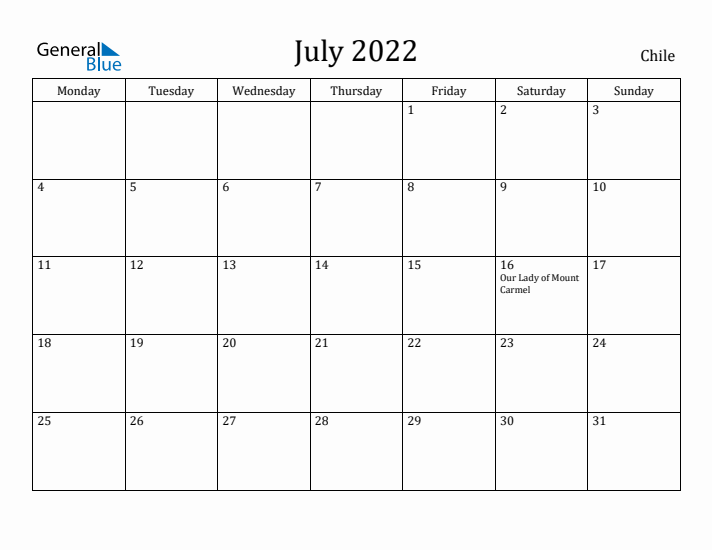 July 2022 Calendar Chile