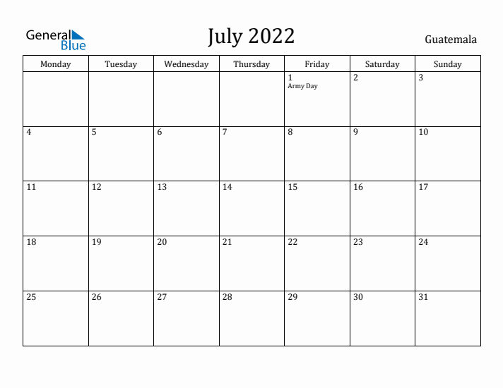 July 2022 Calendar Guatemala