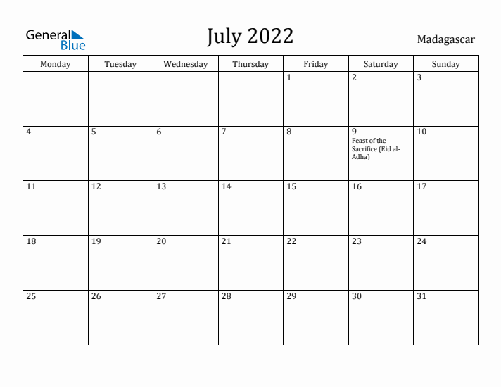 July 2022 Calendar Madagascar